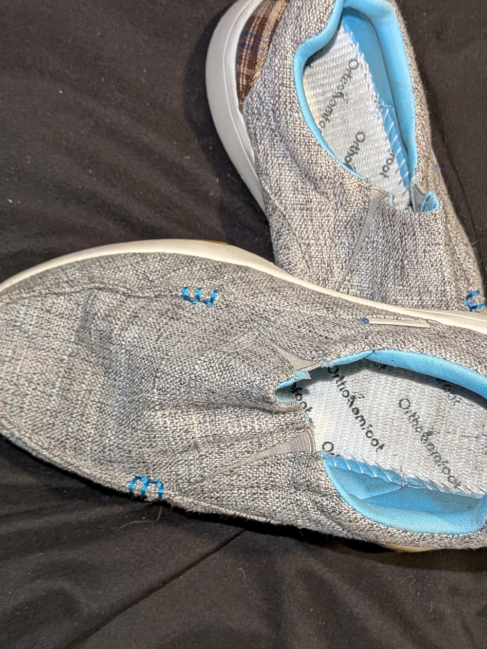 Casual Gray Slip-On Loafers with Light Blue Accents